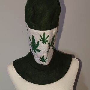 Dr Seuss style Hat Grn & Wht Felt Hat w/ Pot Leaves. Perfect for St Paddy's Day
